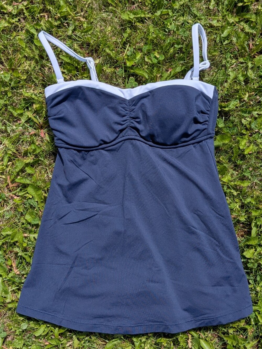 Seafolly Navy Blue Retro Tankini Swim Top with White Trim - Picture 10 of 12